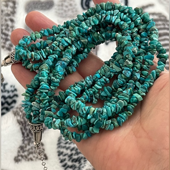 5 strand genuine natural turquoise bead sterling silver necklace - Picture 6 of 7